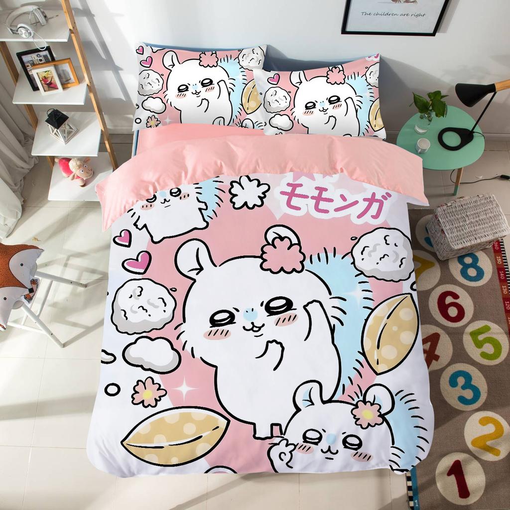 Мультяшный комплект постельного белья с милыми Чиикавами, красочный принт, полиэстер, для студенческого общежития, простыня, пододеяльник, детский подарок, домашний текстиль