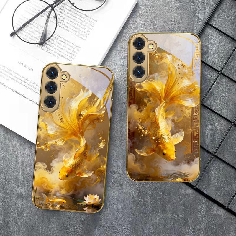 Милая золотая рыба кои Для Samsung Galaxy S20 FE S21 S22 S23 Plus S24 Ultra S25Ultra S21+ S9+ S22Plus Золотой стеклянный чехол для телефона