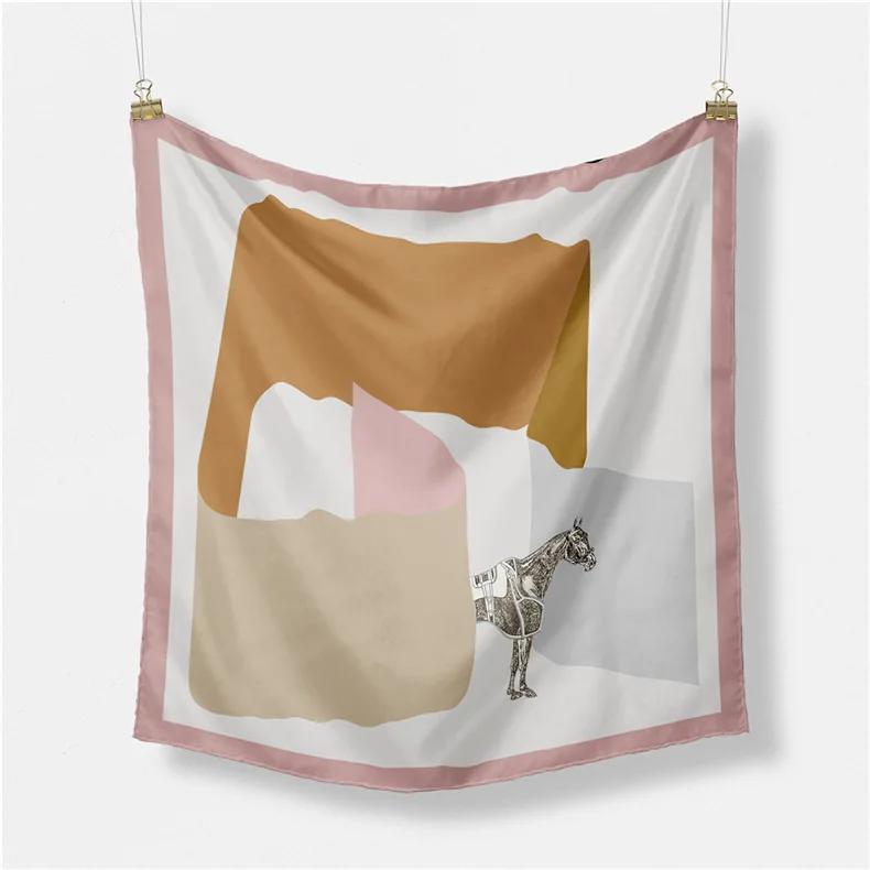 Luxury Print Silk Square Scarf Women Spring Neck Tie Shawl Wraps Female 53cm Hair Hand Wrist Headkercheif Hijab Bandana