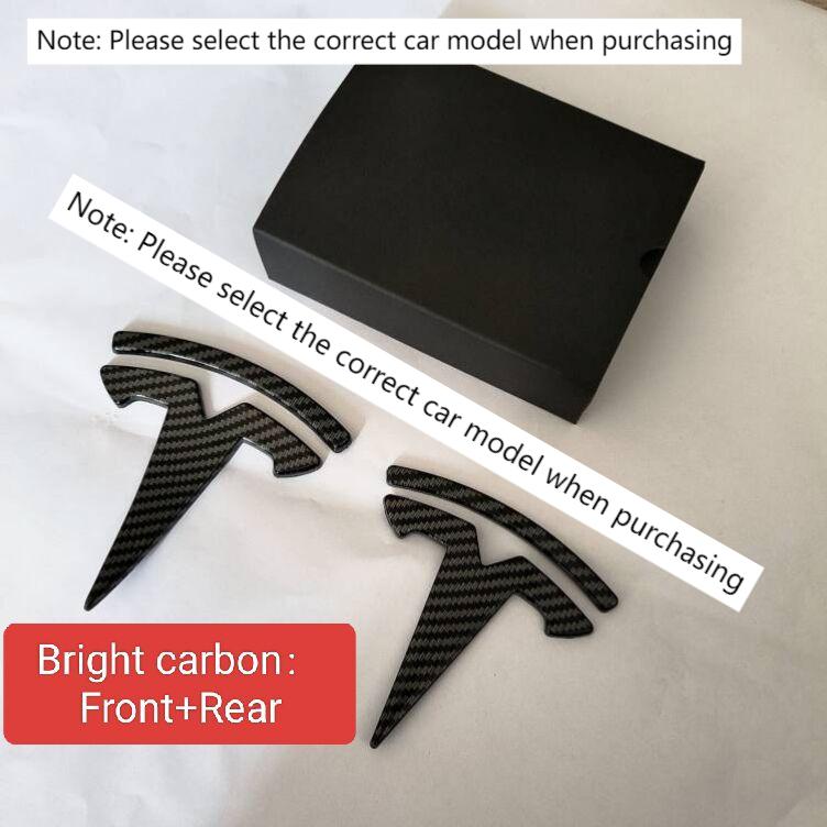 ABS Coverable Front Logo Rear Logo Steering Wheel Badge for Tesla Model 3 Y Carbon Fiber Label Car Accessories Personalization