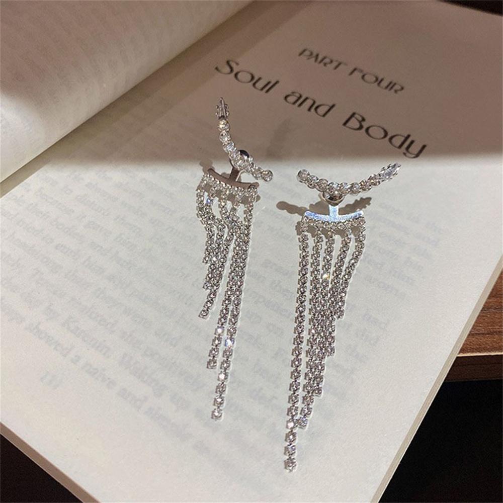 2 шт., изящные блестящие длинные серьги-подвески со стразами и кристаллами для женщин и девочек, корейские серьги-подвески в стиле K-pop, украшения для банкета и вечеринки