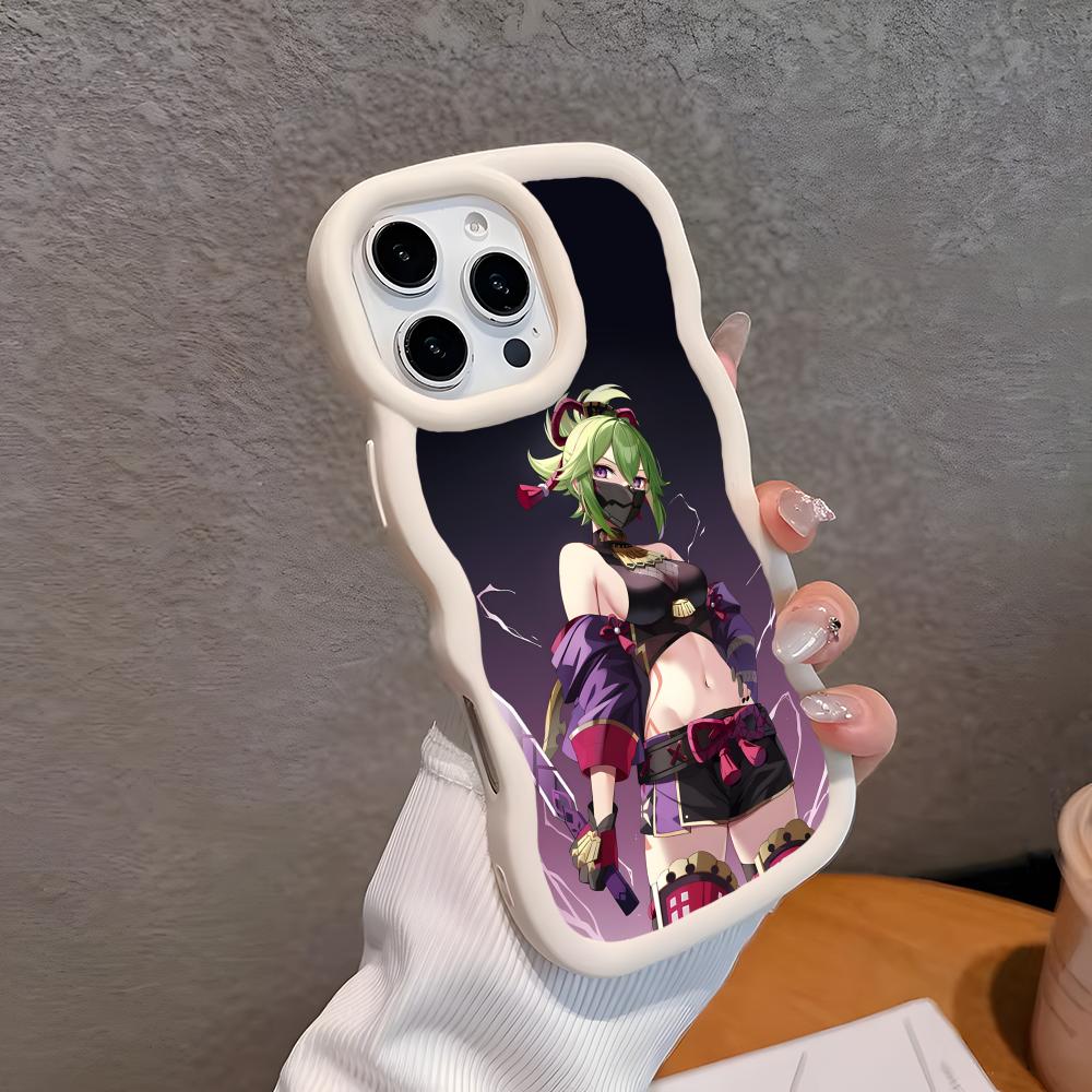 Game GI Kuki Shinobu Mobile Phone Case for iPhone 17 16 15 14 13 12 11 Air Pro Max Plus Wavy Edge TPU Colorful Cover Smartphone