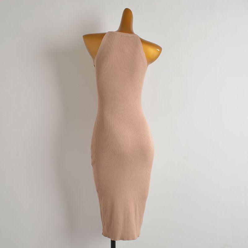 French Style New Arrival Pure Color Sleeveless Knitted Vest Skirt Women's Clothing Silm Slim Looking Mid Length Long Length Hip Bag Dress