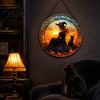 Unique Birthday Gift for Her Halloween Moon Black Cat Suncatcher Jigsaw Puzzle, 2D Acrylic Mystical Feline Window Hanging Tiffany Style Light