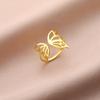 Flower Butterfly Open Rings for Women Stainless Steel Gold Color Adjustable Ring Fashion Insect Jewelry Birthday Gift