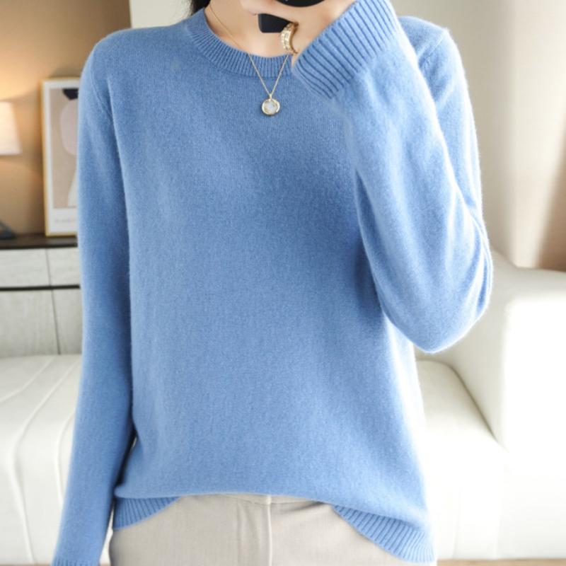 IHUASU Женский осенне-зимний свитер-пуловер, тонкий однотонный трикотажный свитер с длинным рукавом и круглым вырезом, короткий абзац