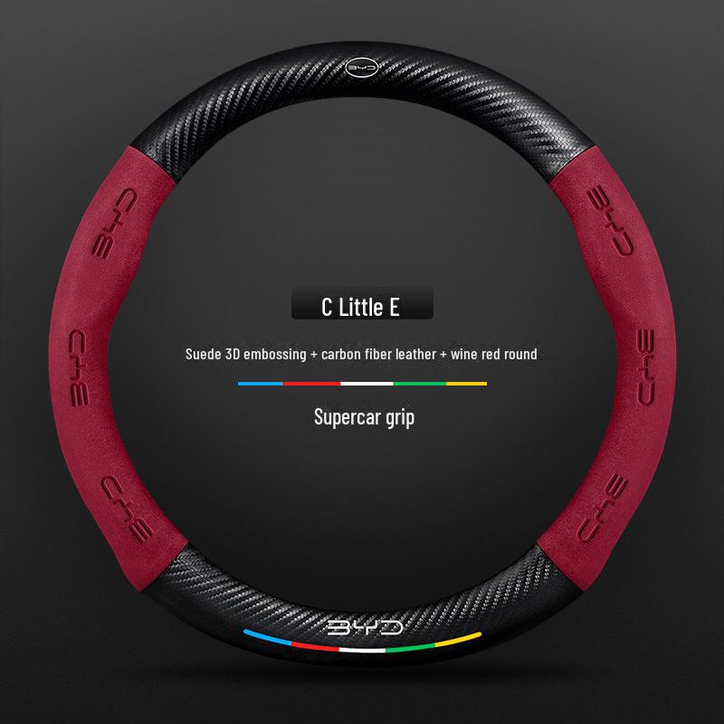 Compatible BYD Qin, Han, Tang, Song, Yuan E2 Destroyer Dolphin Leather Steering Wheel Cover with 3D Embossing