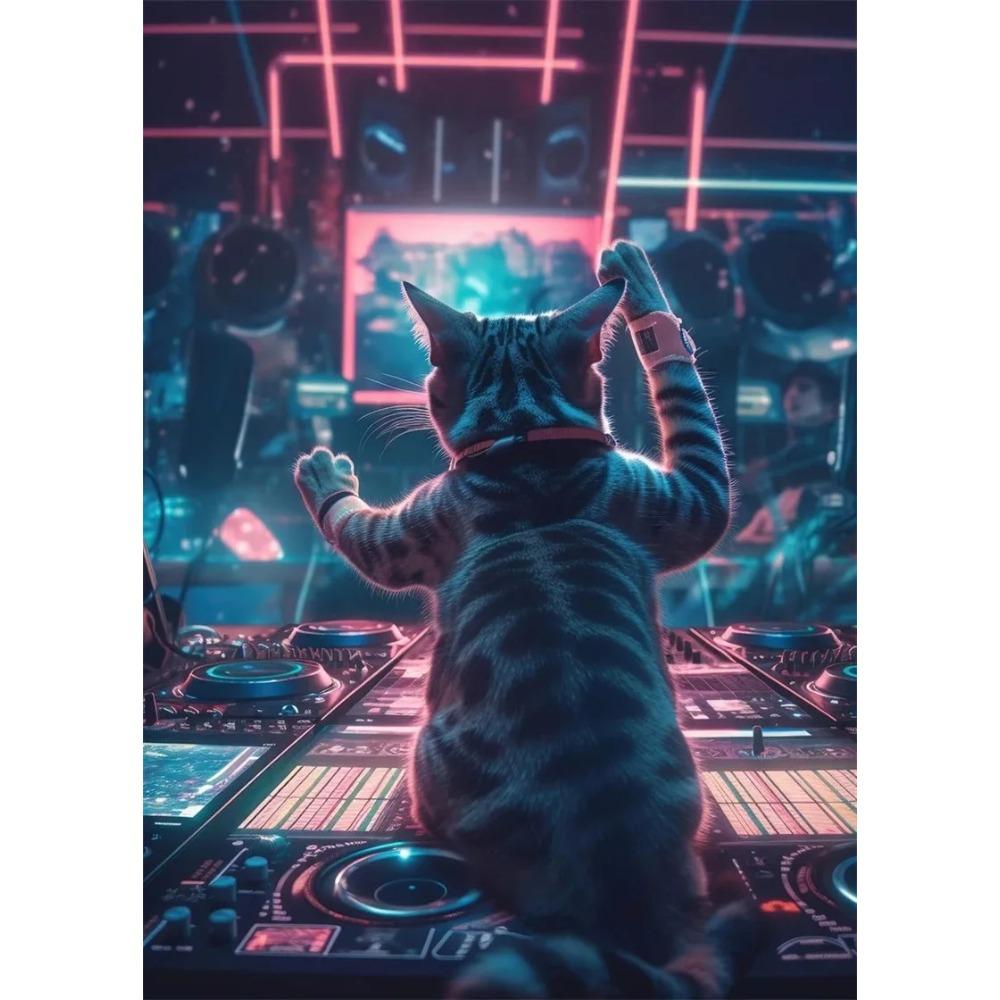 Поп-арт Цветные Неоновые Животные DJ Музыка Постер Эстетичная Капибара Кошка Собака Панда Кролик Печать на Холсте Настенное Искусство Настенная Живопись Декор Комнаты