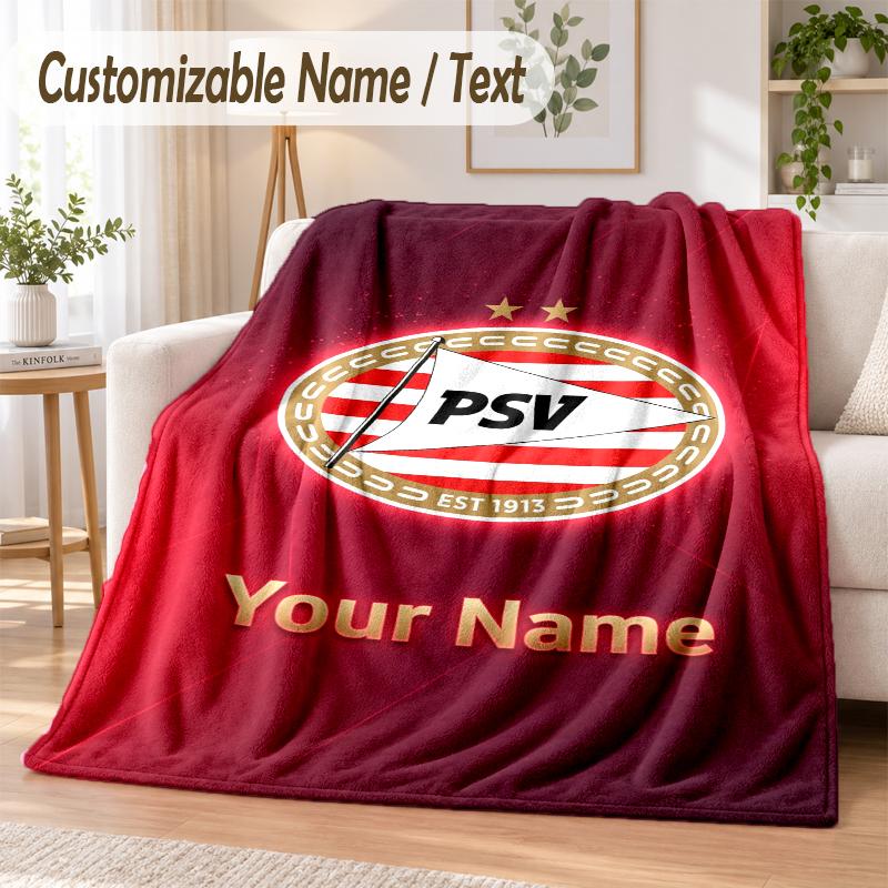 Custom Text Flannel Blanket PSV Eindhoven FC Print Warm Cozy Blanket Home Sofa Bedding