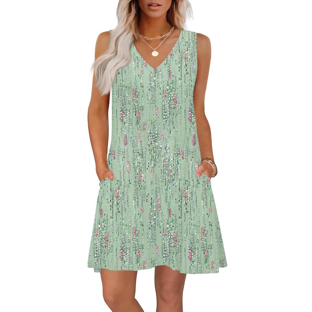 Женские летние платья свободного кроя с принтом V-образным вырезом без рукавов сарафаны пляжное гавайское платье с карманами