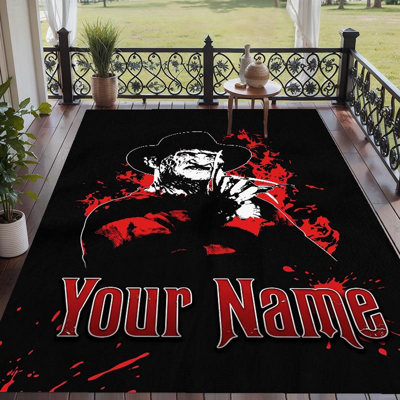 Custom Text A Nightmare on Elm Street Freddy Krueger Pattern Floor Rug Soft Indoor Carpet Mat Living Room Bedroom