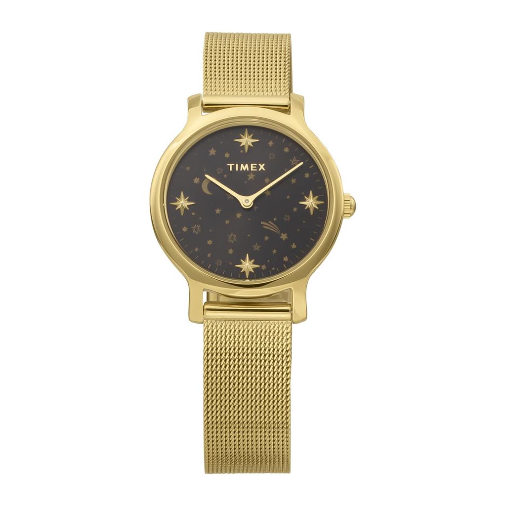 Timex Watch CELESTIAL Black Dial Brass Mineral Glass Quartz 31MM American Watch Brand TW2W21500 Unisex Gold [TIMEX] [Item]