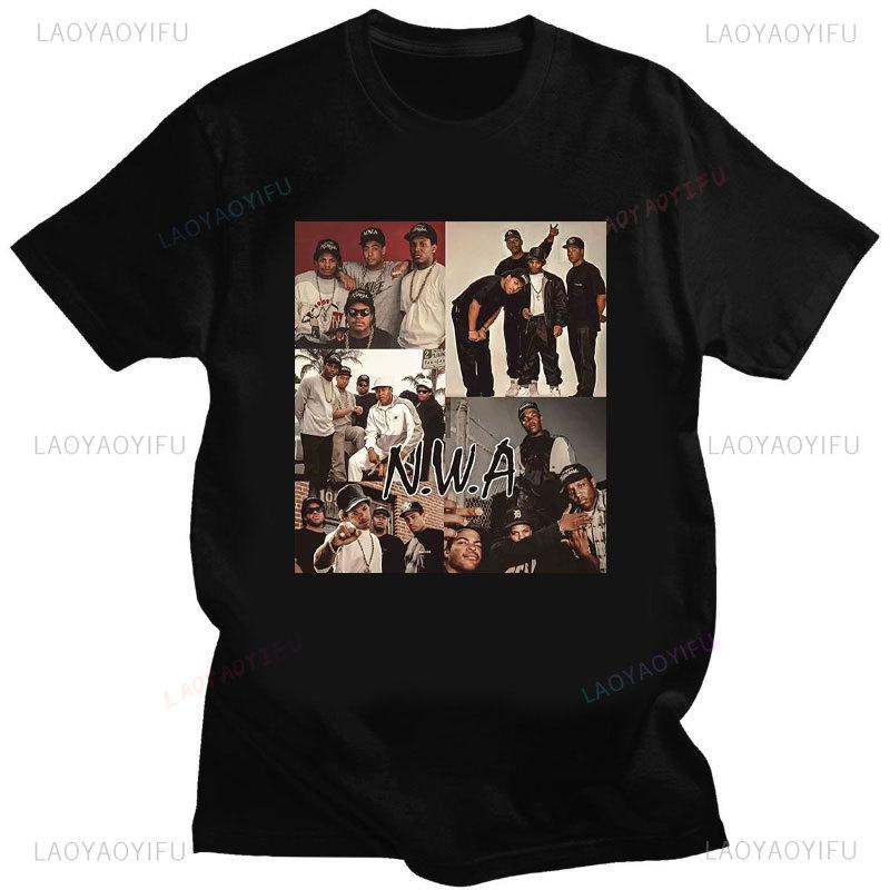 Прямиком из КОМПТОНА Мужская модная хлопковая футболка Черная Классический постер к фильму Графическая футболка Уличная одежда Летняя мужская одежда Подарок