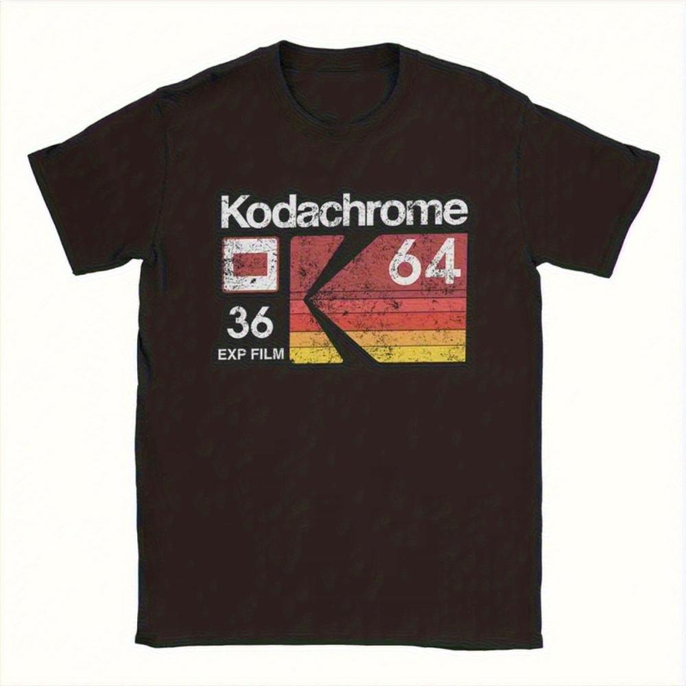 Мужская винтажная футболка Kodachrome 36 Ретро-графика Короткий рукав Повседневная футболка с дизайном в виде фотопленки Обычный крой Футболка с круглым вырезом