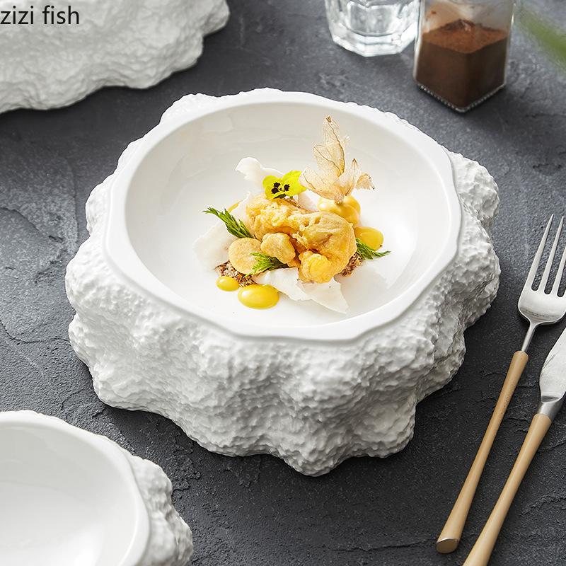Каменная текстура Керамическая обеденная тарелка Ресторанная двойная изолированная тарелка Десертная тарелка Тарелки для суши Посуда для молекулярной кухни