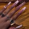 Stylish Long Bowknot Rhinestone False Nails - 24 Piece Set