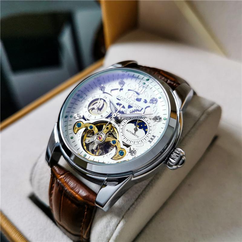Мужские автоматические водонепроницаемые часы-скелетоны Augustus Tourbillon