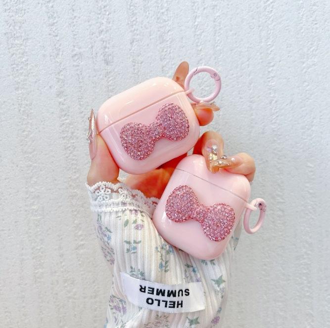 Pink bow is suitable for Apple AirPods1/1 Bluetooth headset case pro/pro1/1st generation headphone case.