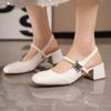 Baotou Sandals Women's Summer New One-word with Thick Heel Fairy Wind Medium Heel French Mary Jane Single Shoes Women
