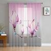 Gradient Pink Flower Tulle Curtains Living Room Kitchen Chiffon Curtain Bedroom Balcony Sheer Curtain Fashion Home Decor
