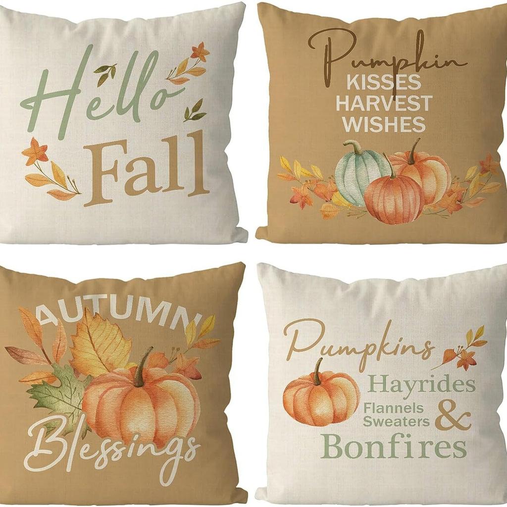 Various Harvest Festival Pumpkin Combination Pillow Covers Set of Four Thanksgiving Decorative Pillow Cushion Covers