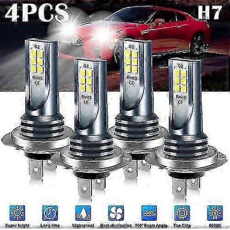 4pcs H7 Led Headlight Bulb Kit High Low Beam 220w 60000lm Super Bright 6000k White