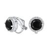 2CT Brilliant Cut Solitaire Round Cubic Zirconia CZ Halo Clip Stud Earrings Simulate Black Onyx Silver Plated Brass