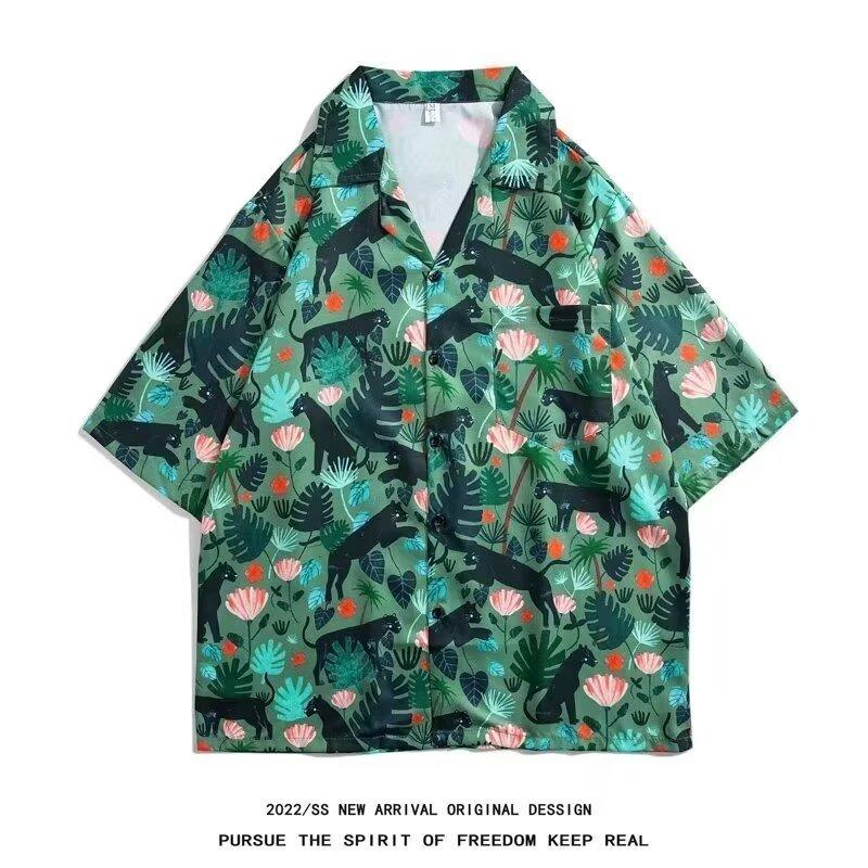 Мужская рубашка в стиле ретро, ​​мужской летний наряд, студенческий свободный крой, нишевый дизайн, повседневный мужской топ, верхняя одежда, пляжный топ