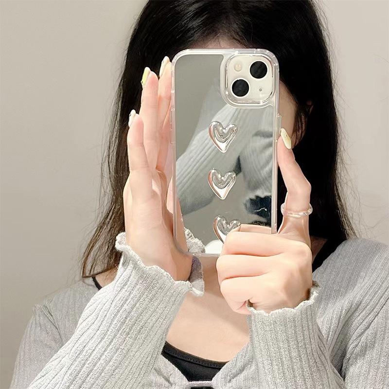 For IPhone16 Promax Mobile Phone Case for Apple 17 Mirror 14 Portable Makeup Mirror 13 Love Light Luxury Niche