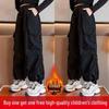 Girls' Autumn/Winter Velvet Cargo Sweatpants with Big Pockets - Trendy and Warm Style
