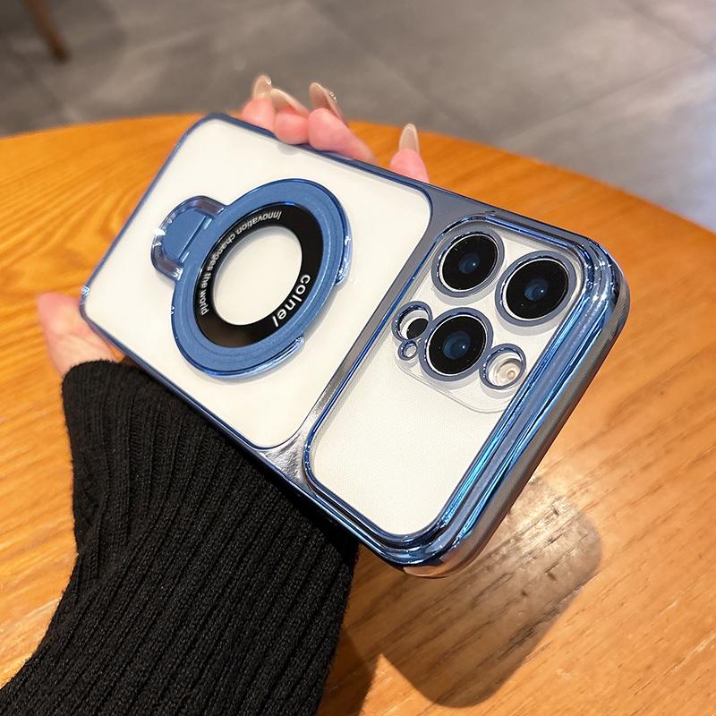 For Wireless Charging Case For For Iphone 17 Pro Max 17e 16e 14 15 13 12 11 16 Plus Transparent Plating Ring Holder Cover