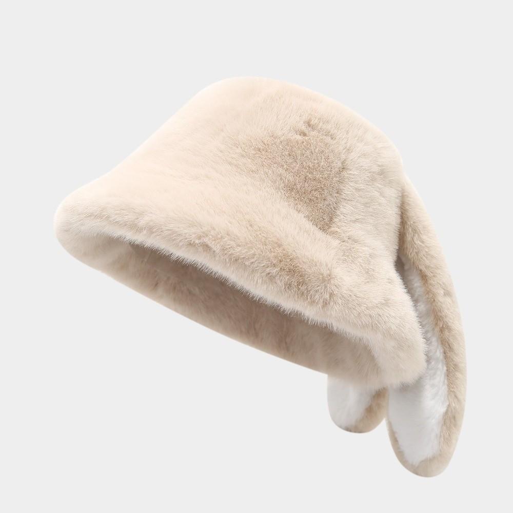 Winter Warm Fisherman Hat Solid Color Pullover Hat Cute Rabbit Ear Bucket Hat For Women