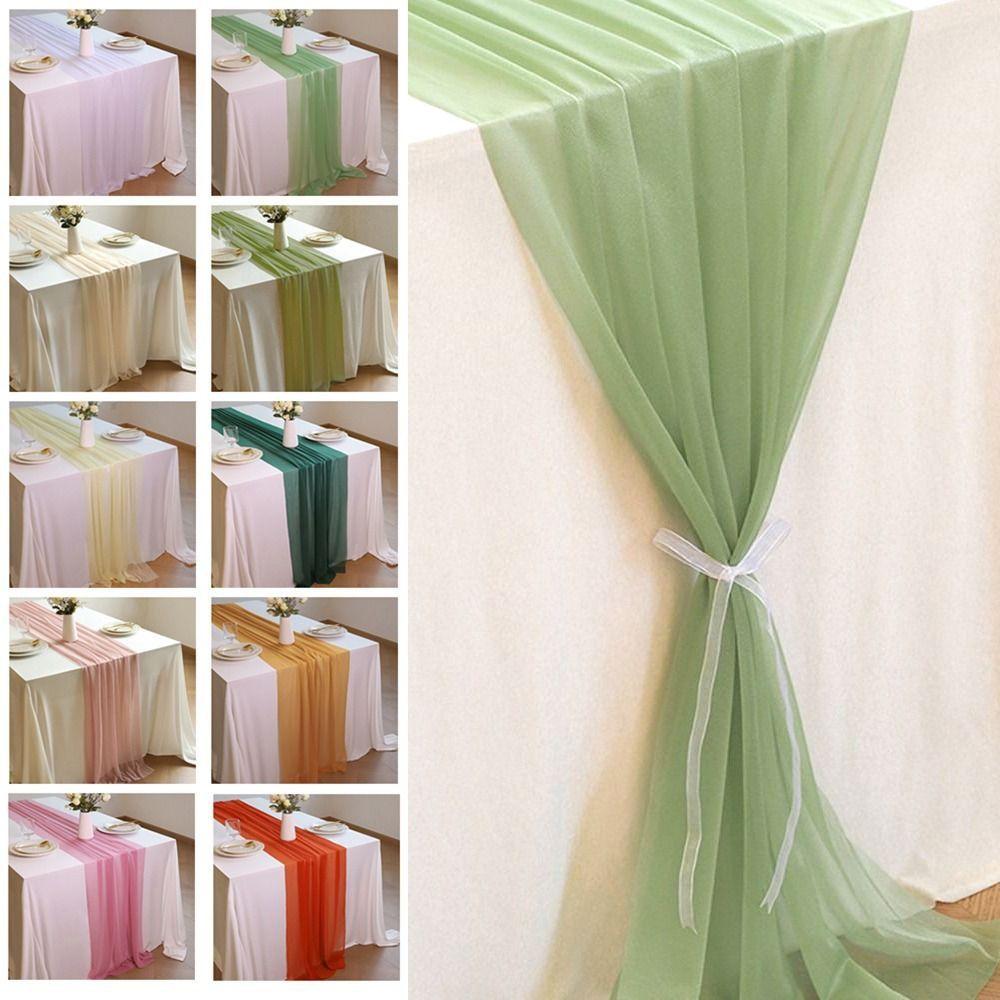 Reusable Chiffon Table Runner Solid Color Wedding Table Runner  Dinning Table