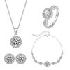 Simple Zircon Four-Piece Jewelry Set Premium Round Necklace Bracelet Earrings Ring Chic Minimalist Temperament