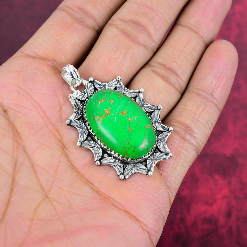 Кулон из зеленой меди и бирюзы, кулон из стерлингового серебра 925 пробы с драгоценными камнями, подвеска ручной работы, изумительное ювелирное украшение, подарок для нее