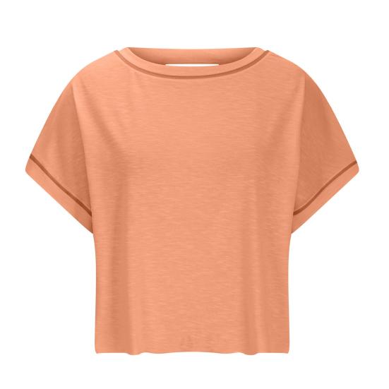 Женская футболка с круглым вырезом, коротким рукавом и открытой спиной, однотонная свободная футболка для тренировок, универсальная повседневная одежда