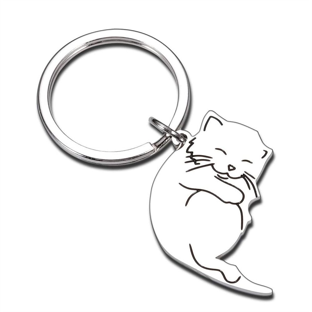 Stainless Steel Couple Keychain Hug Cat Lovers Keyring Matching Cat Key Ring  Valentine's Day Gift