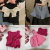Stylish Summer Girl's Outfit Set Featuring Bow Tie Knit Vest And Frilled Denim Shorts
