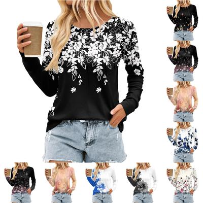 Женский плиссированный топ с длинными рукавами, поясом, цветочным принтом и круглым вырезом