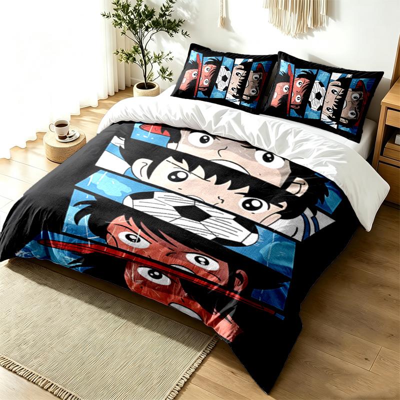 CAPTAIN TSUBASA 3pc Duvet Cover Set Simple Modern Bedding Set Wrinkle Resistant Soft Fabric All Season Use a perfect gift