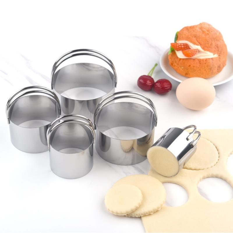5 Pieces/set Biscuit Mold Set Round Stainless Steel Biscuit Tool Cookies Cutter With Handle, Professional Baking Dough Tools