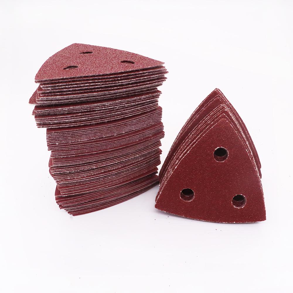 100pcs 80 mm Triangular Sandpaper 3 Holes Hook&Loop Triangle Sanding Discs Fit Oscillating Multi Tool Sanding Pad 60-400 Grit