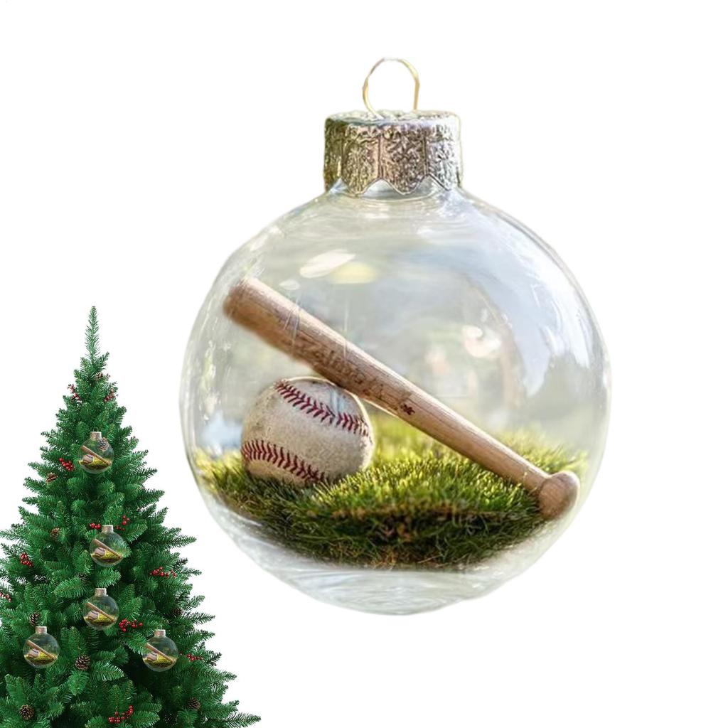 Mini 3D Acrylic Transparent Christmas Tree Decoration Pendant Baseball Football Golf Ball Tennis Hangable Christmas Ornament