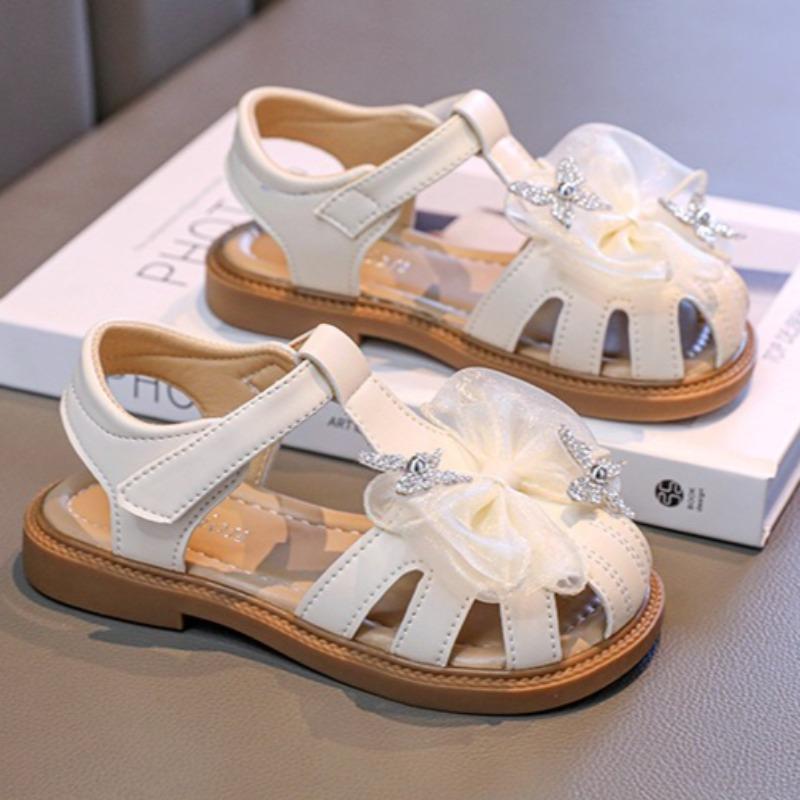 Girls Closed Toe Soft Sole Sandals, Summer Crystal Bow Princess Beach Shoes for Middle and Big Kids
