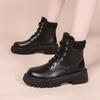 Women's Boots 2024 Winter Popular Fashion Warm and Non Slip Women's Cotton Boots Round Toe Square Heel Lace Up Women's Shoes