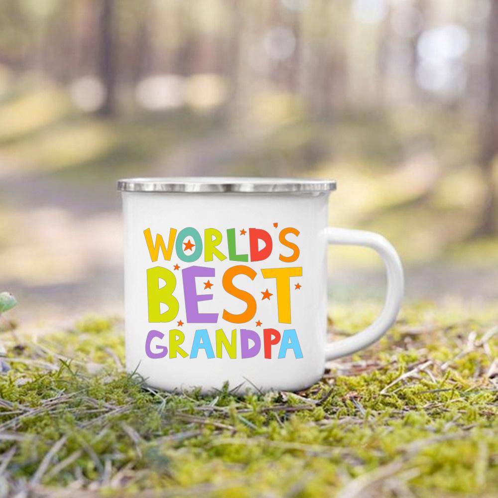 Лучшие в мире дедушкины эмалевые кружки с принтом, кружки для кофе, пива, напитков, вина, сока, кружка с ручкой для десерта, какао, молока, лучший подарок