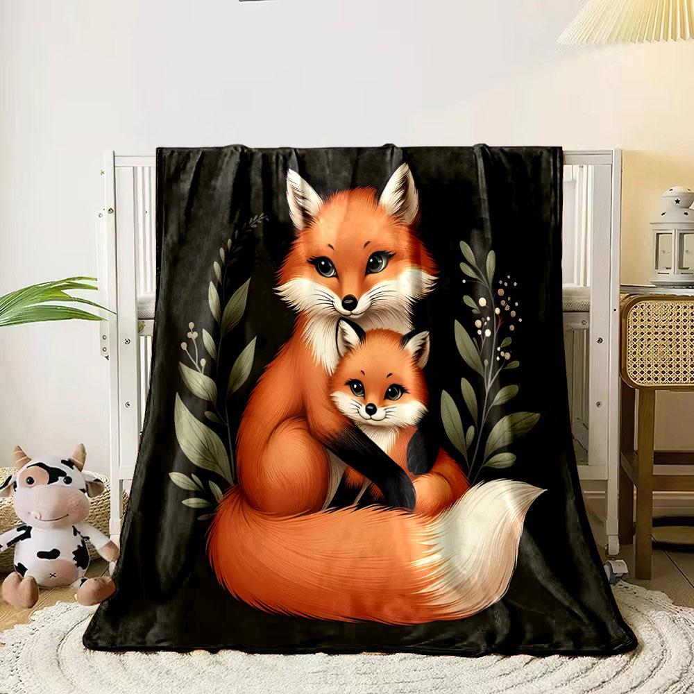 Fox Family Warmth on Black print blanket soft and cozy perfect for the living room bed sofa or a nap,gift