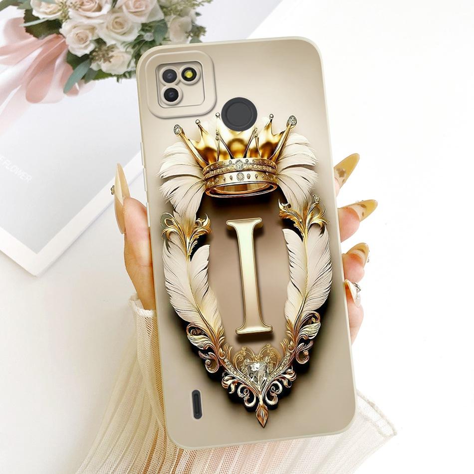 For Tecno Pop 4 LTE / Pop 4 Air Feather Crown Initial Letter Phone Case For Tecno Pop4 Lte 4Air Soft Silicone Covers Bumpers