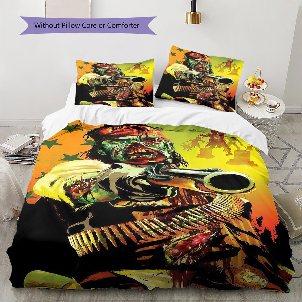 RDR2 Pattern Bedding Quilt Set Quilt Cover Pillowcase Home Decoration Birthday Gift (1 * duvet cover + 2 * pillowcase, without core)