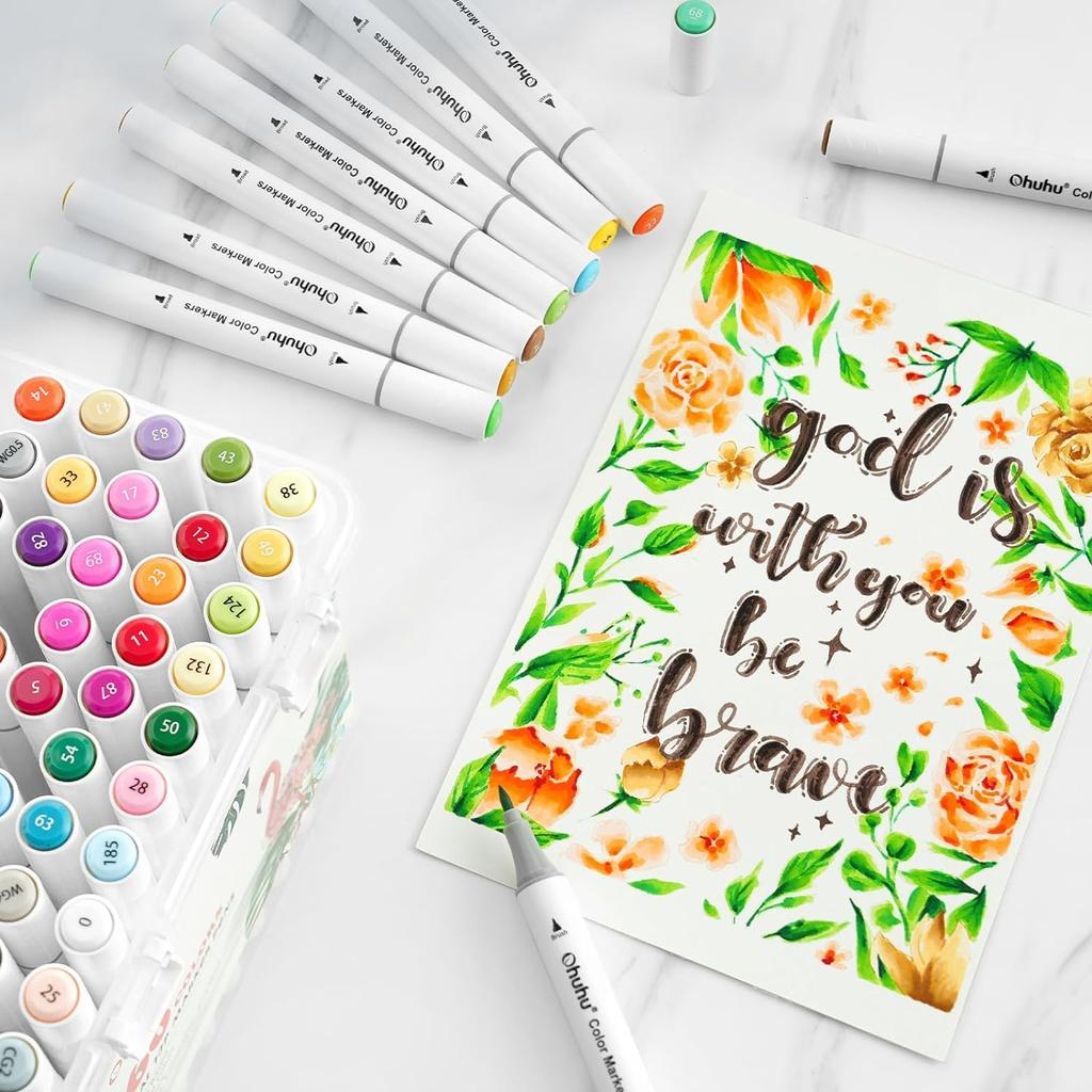 Ohuhu Marker Art Marker 59 60 Pieces Marker Illustration Brush Watercolor Vivid Picture Coloring Storage Case Included Water-based Pen, Colors, Pen,
